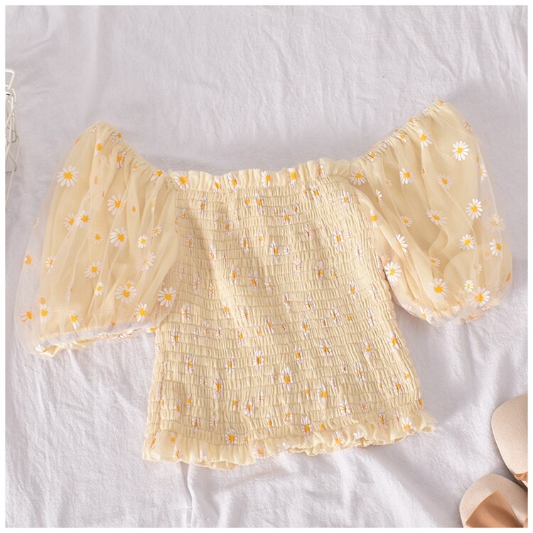 Soft Girl Ruffled Floral Top Daisies