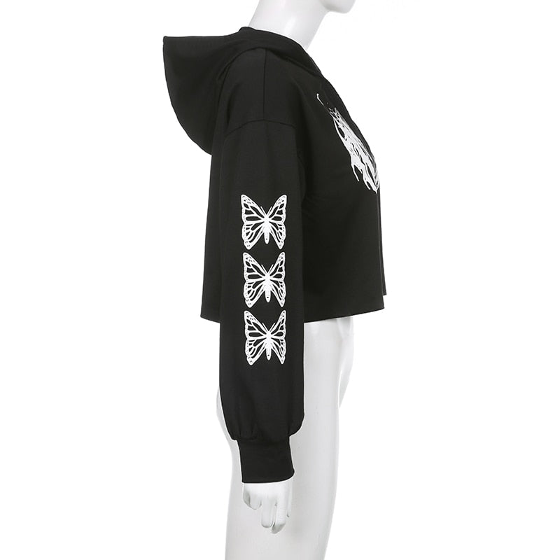 E-Girl Hardcore Print Gothic Crop Hoodie