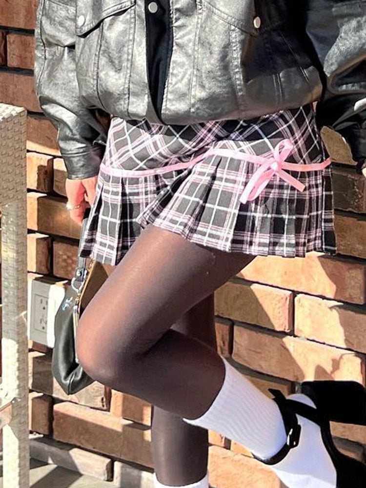 Harajuku Kawaii Fashion Y2K Gyaru Black Pink Plaid Mini Skirt