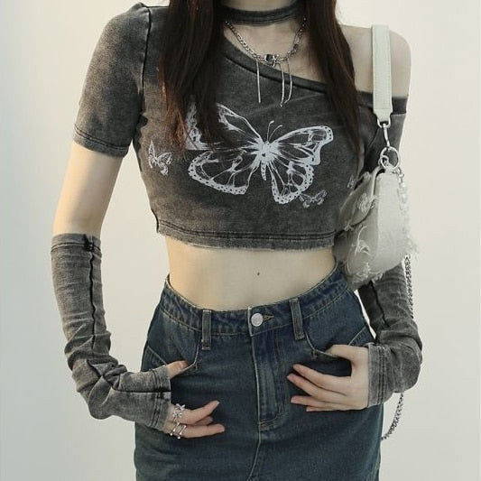 Fairy Grunge Butterfly Crop Top