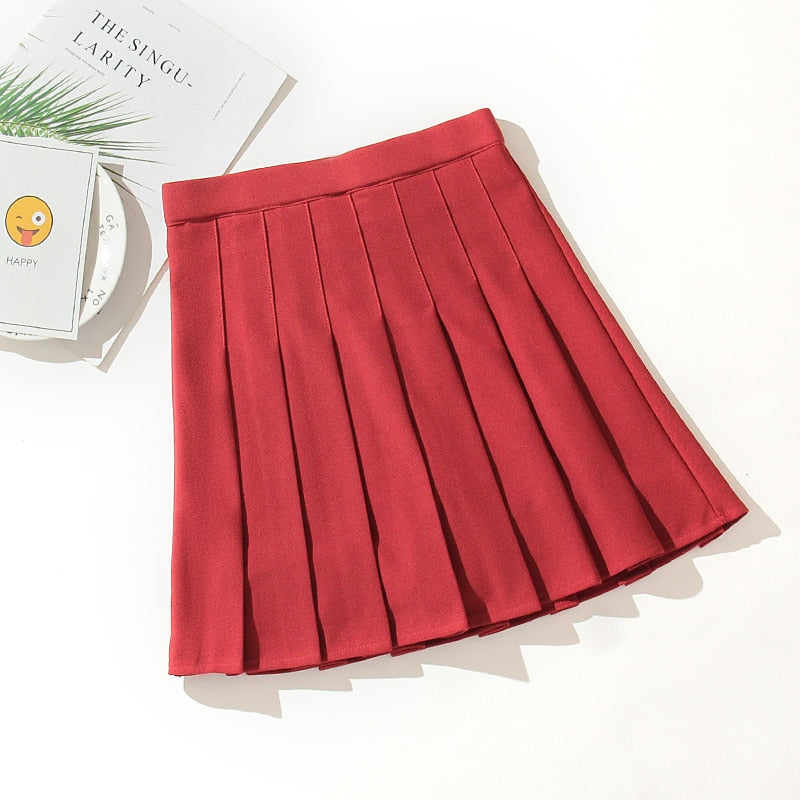 High Waist Mini Pleated Skirt Red