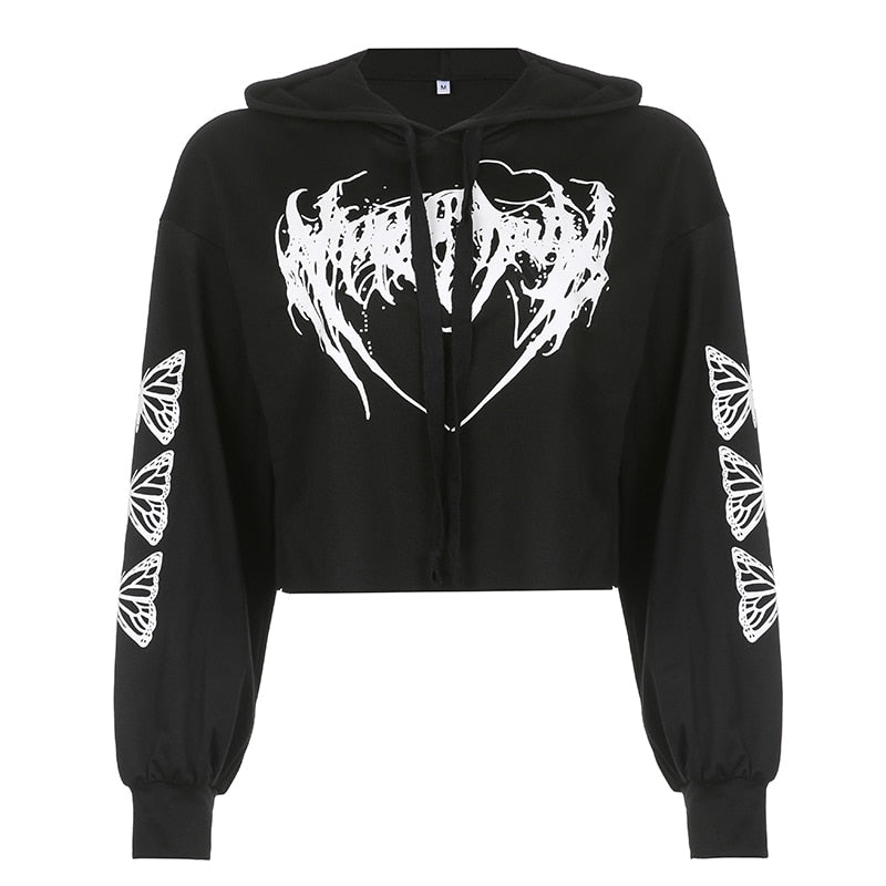 E-Girl Hardcore Print Gothic Crop Hoodie