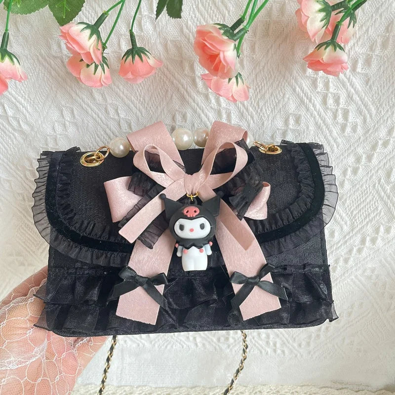 Chiffon & Lace Kawaii Purse Black