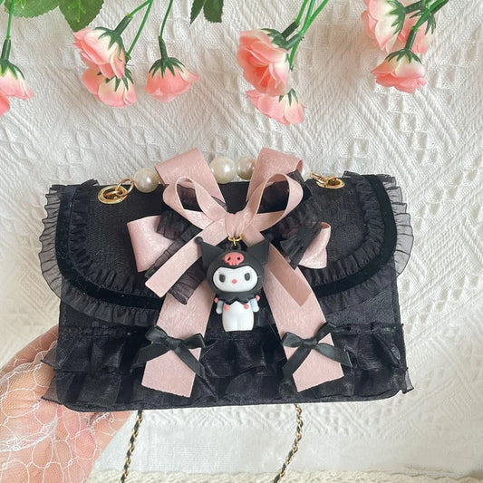 Chiffon & Lace Kawaii Purse Black