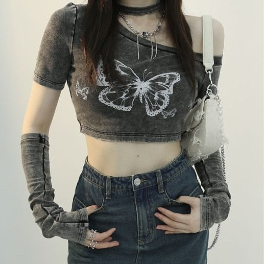 Fairy Grunge Butterfly Crop Top