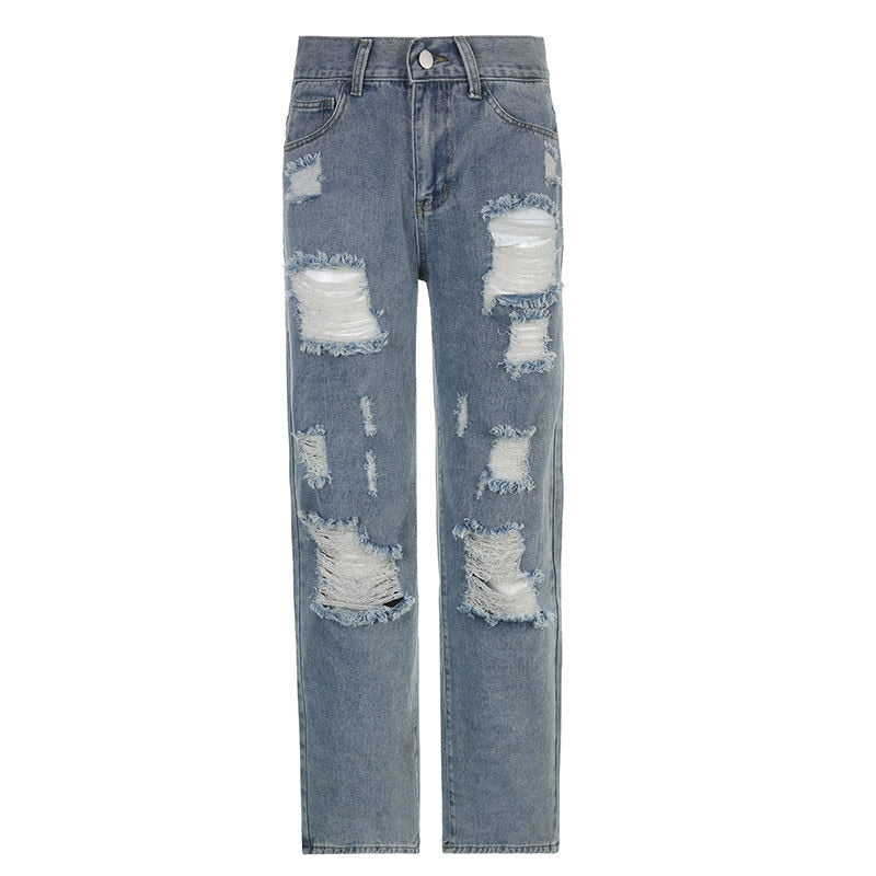 Y2K Grunge Ripped Barrel Jeans