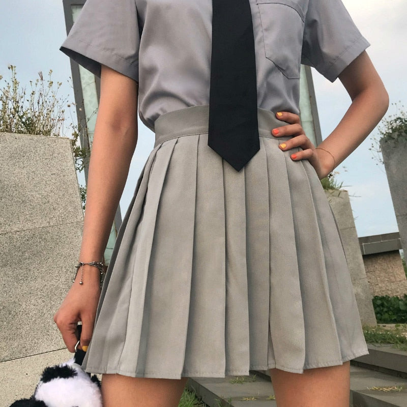 Dark Academia Schoolgirl Uniform Pleated Skirt Gray