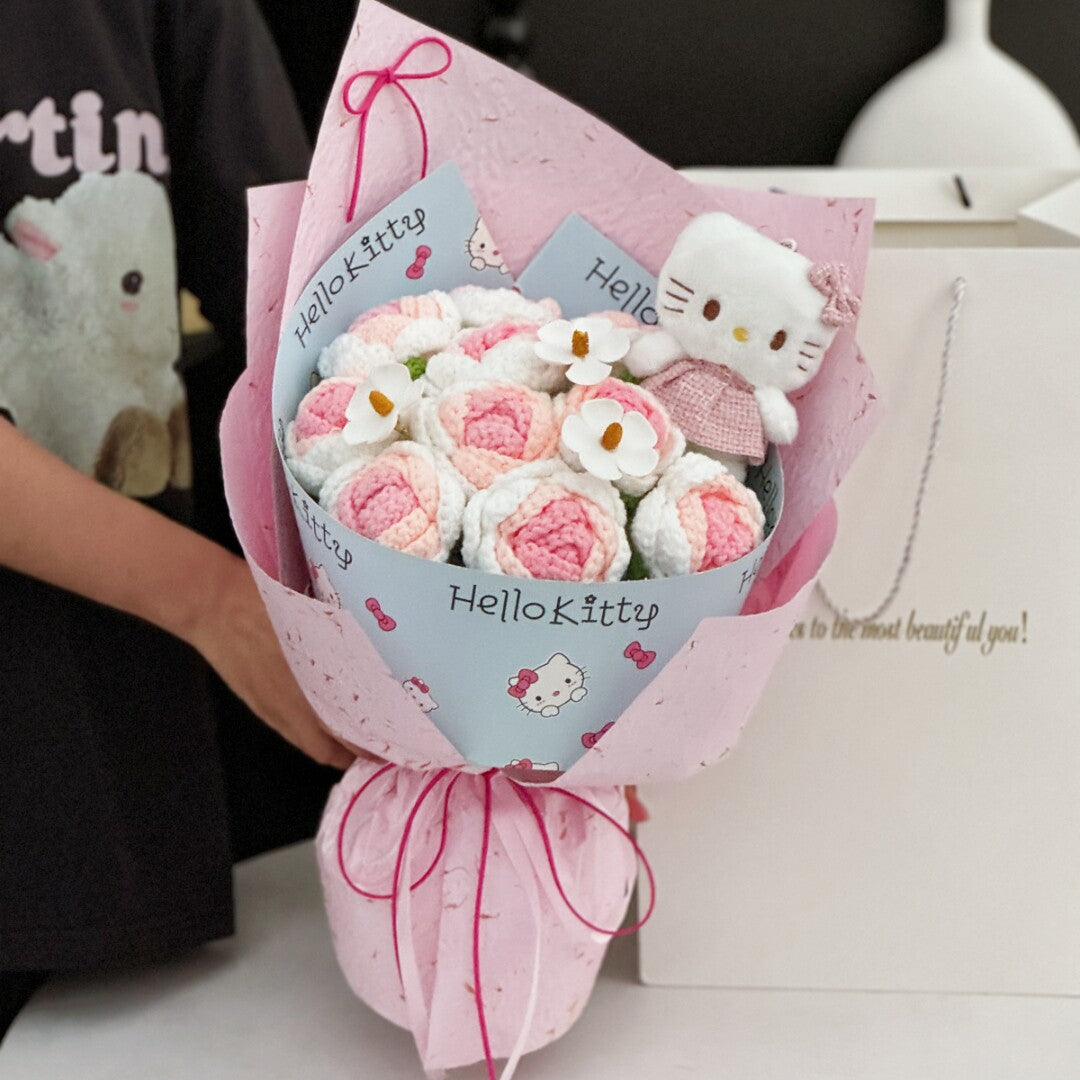 kawaii Kitty knitted flowers bouquet