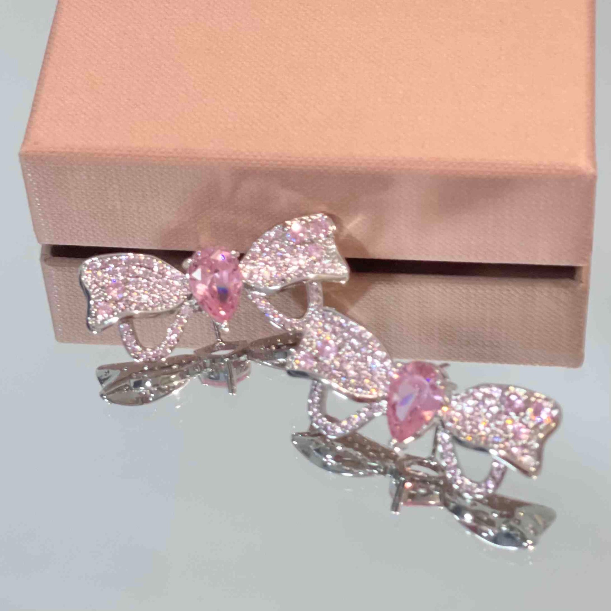 Princess Pink Diamond Bow Earrings Necklace Bracelet