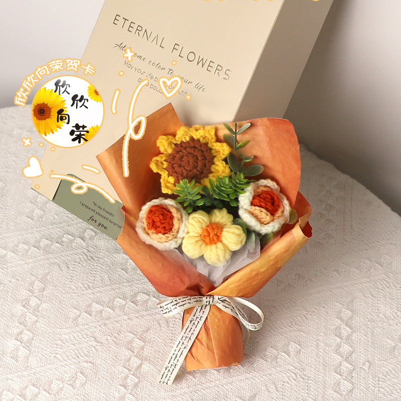 handmade knitted wool flower bouquet