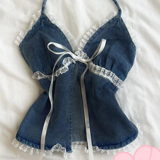 Denim lace suspenders