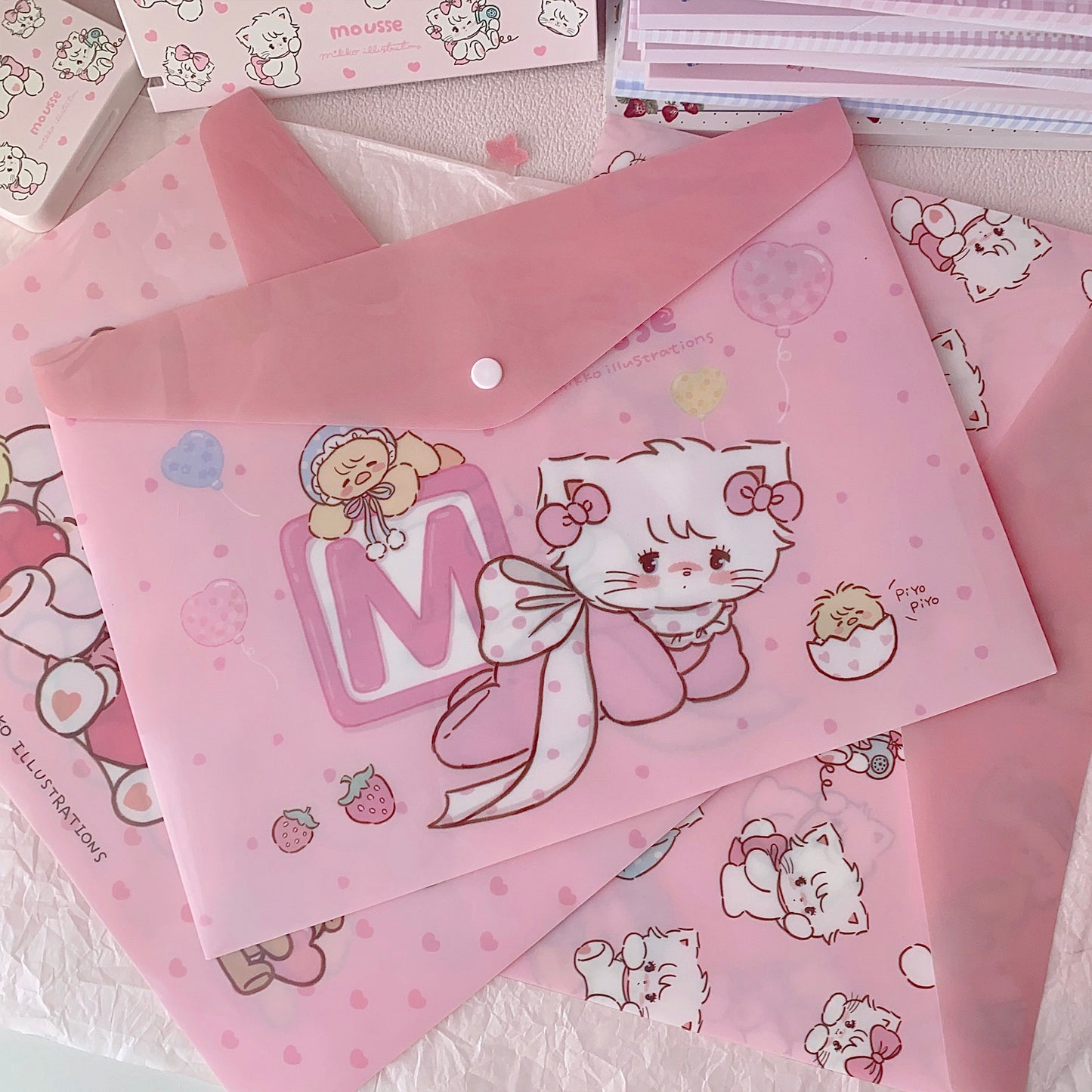 kawaii A4 snap button document bag