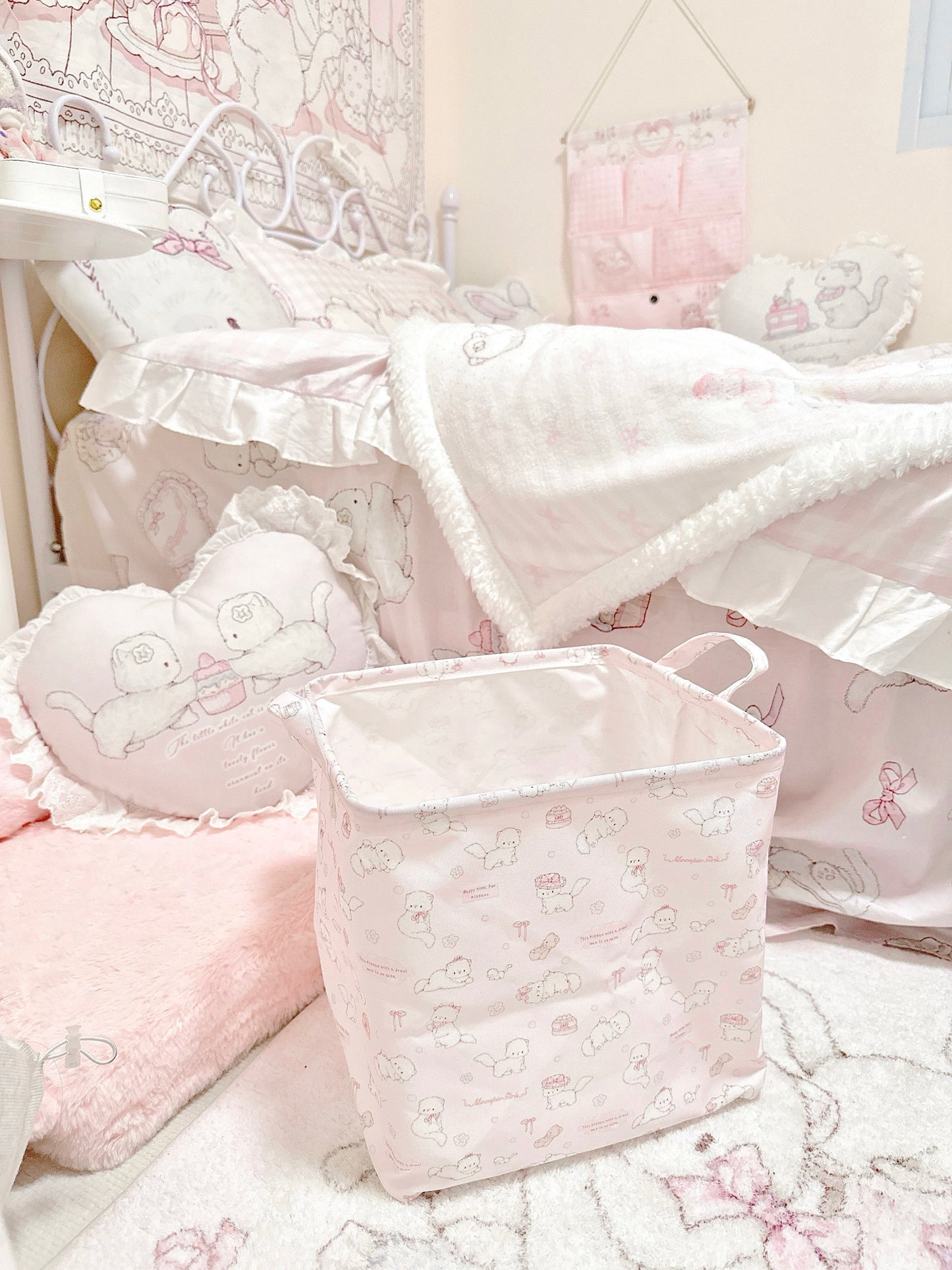 kawaii waterproof canvas dirty clothes basket
