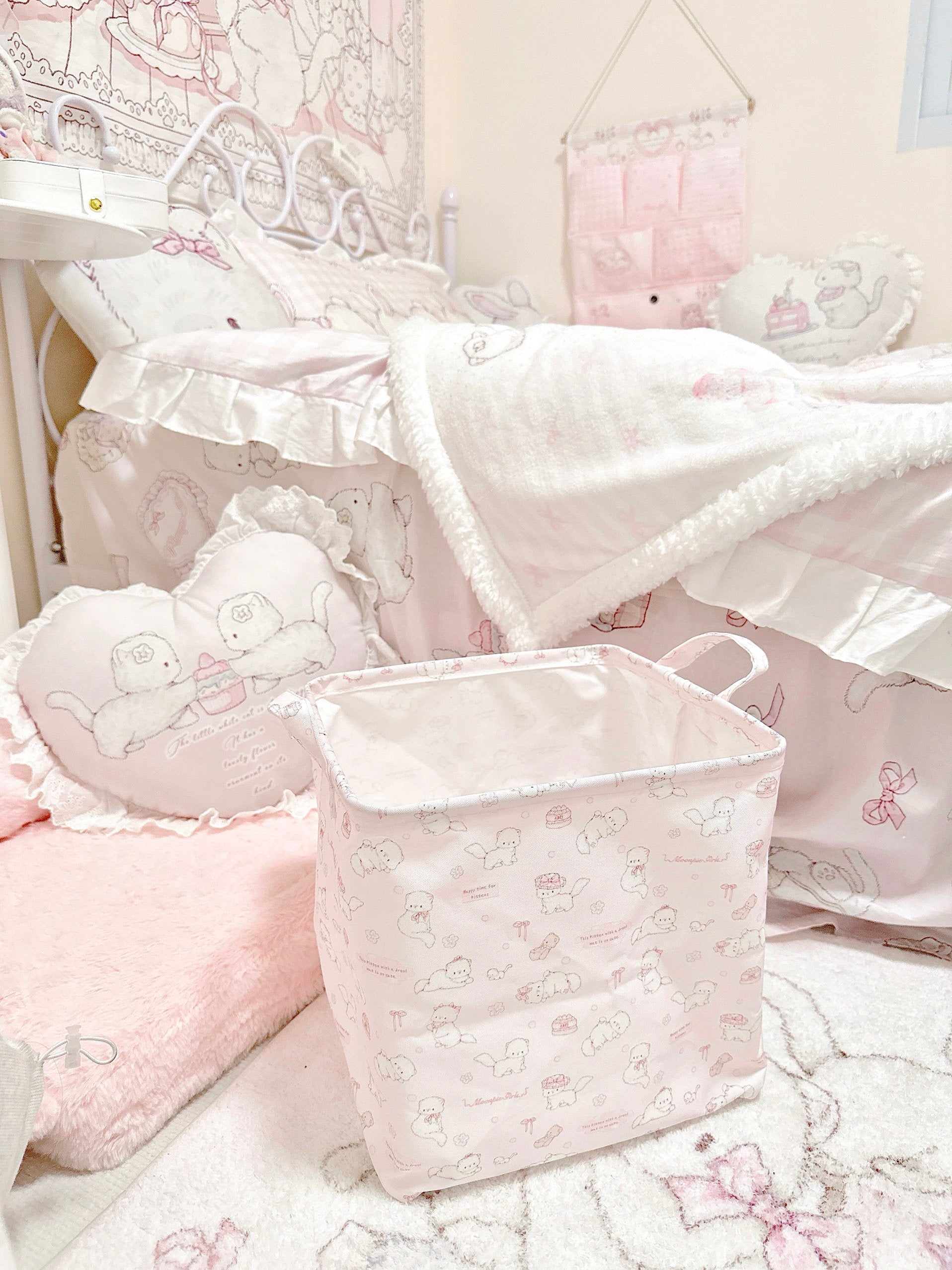 kawaii waterproof canvas dirty clothes basket