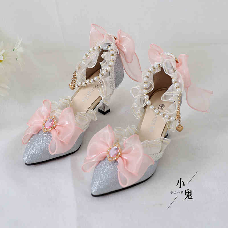 Mesh Bows Pearls Lolita Sandals