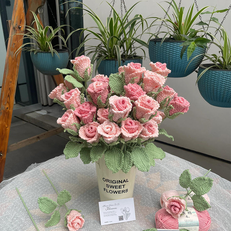 Hand-woven DIY pink romantic rose bouquet