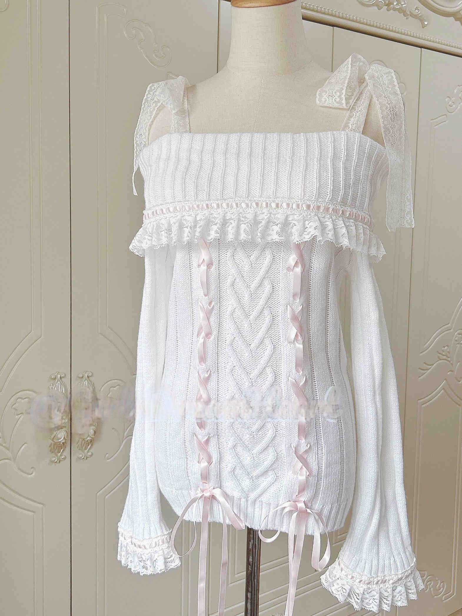 Fairy Retro Lace Bow Off-shoulder Sweater