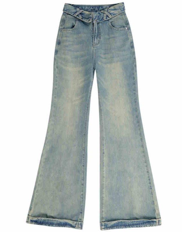 Retro Washed Straight Wide-leg Jeans