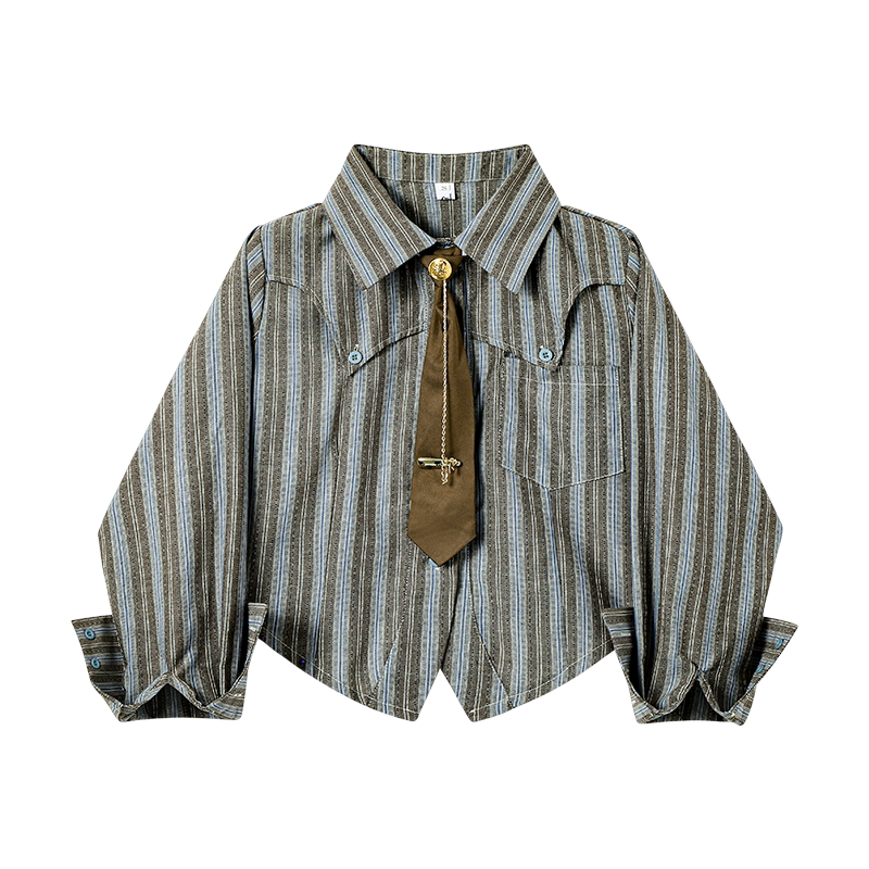 Preppy striped cropped long-sleeve shirt