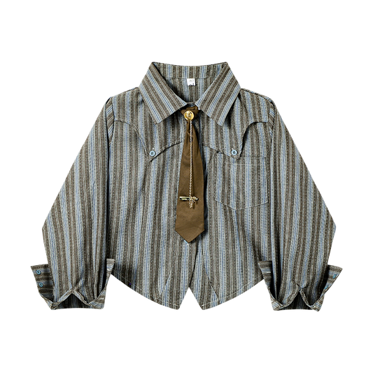 Preppy striped cropped long-sleeve shirt