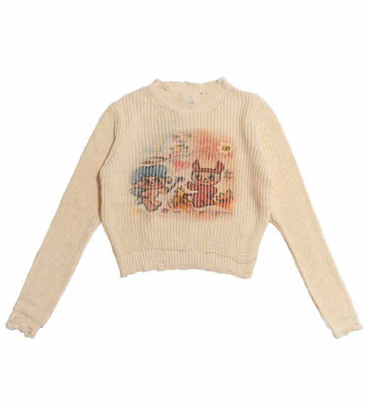 Angel Devil Printed Beige Sweater