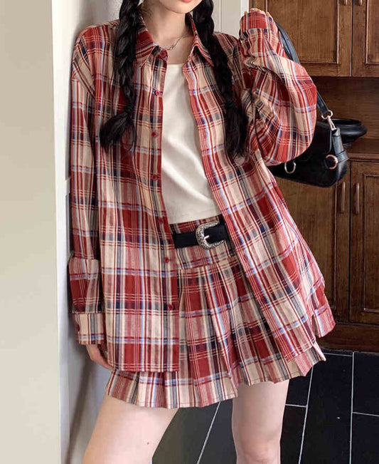 Preppy Red Plaid Skirt