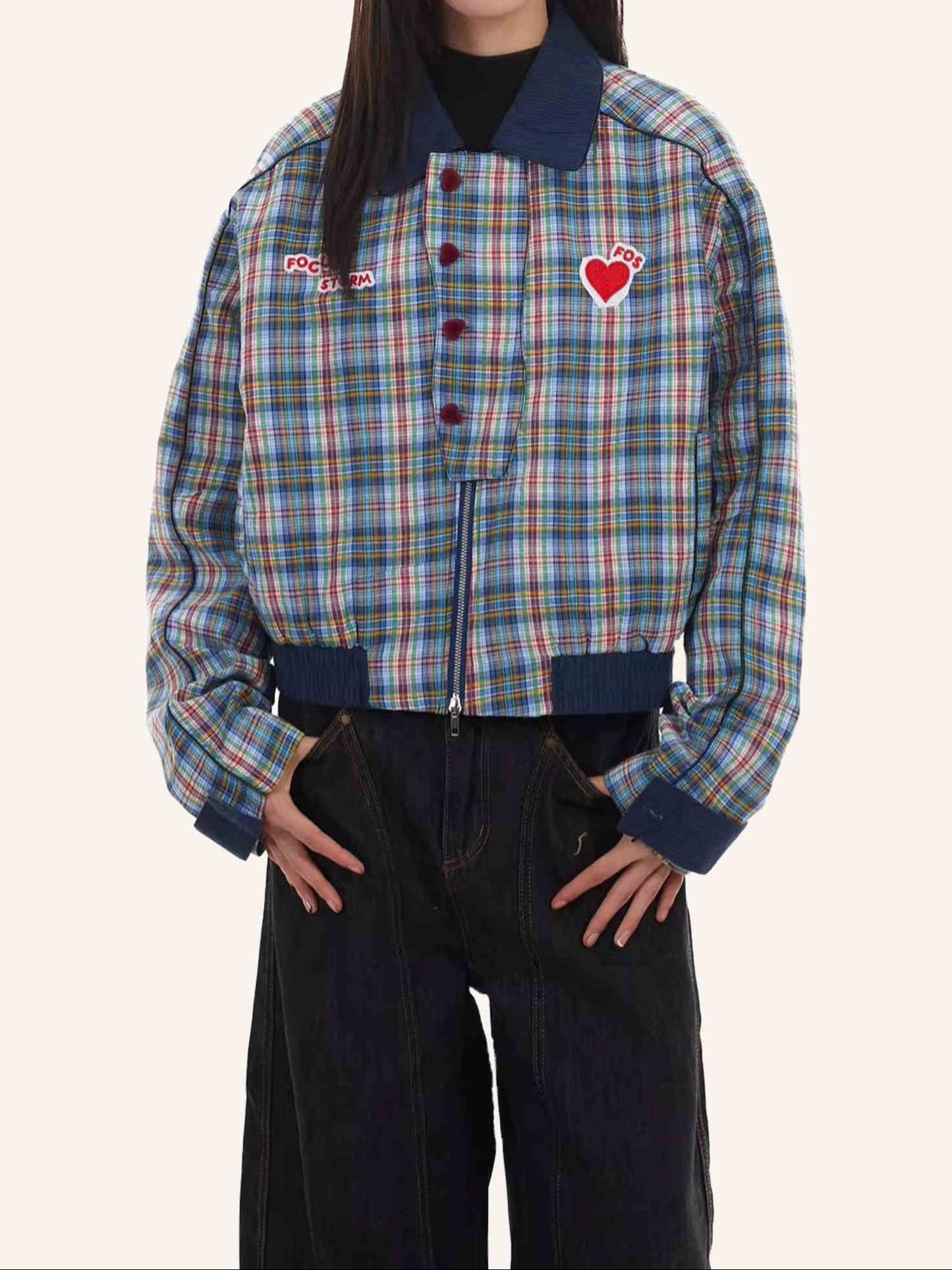 Preppy Retro Heart Plaid Jacket