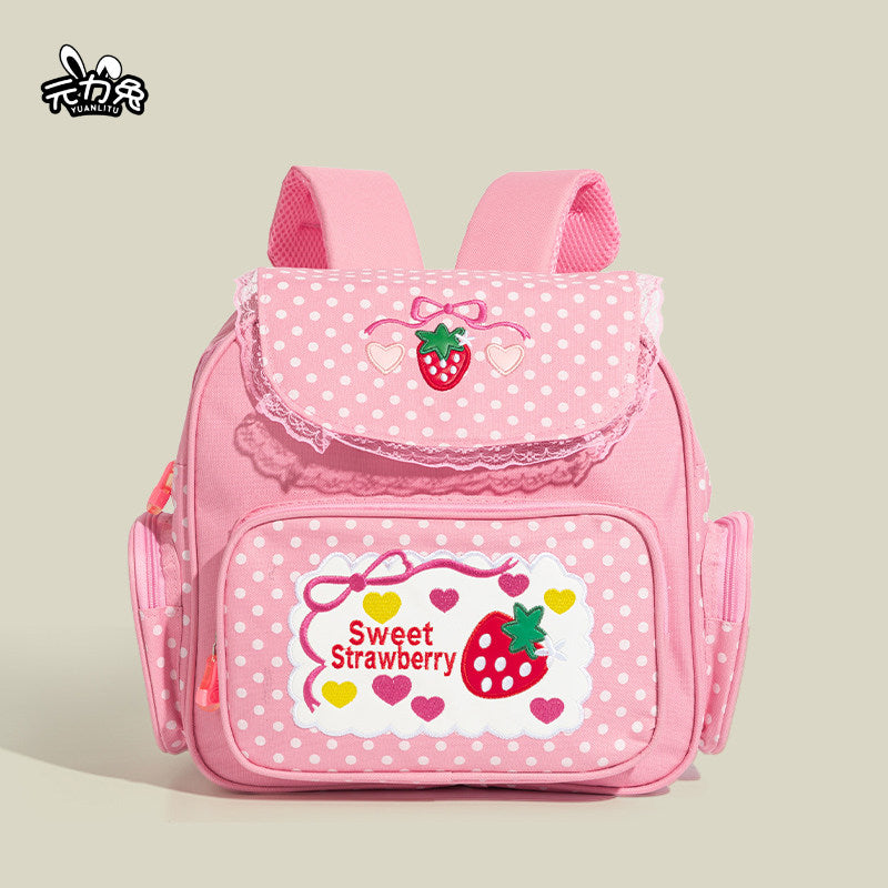 Embroidered Strawberry Lace Backpack