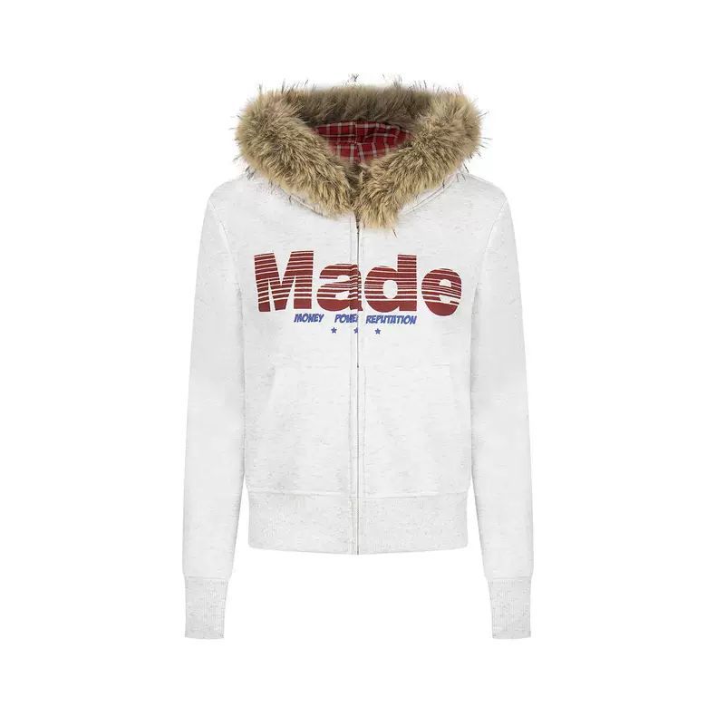 American retro fur collar hooded sweatshirt