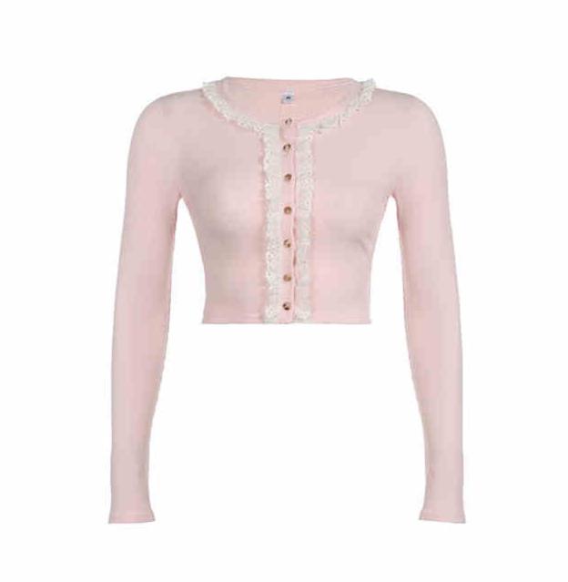 Lace Knitted Long-sleeved Coquette Top