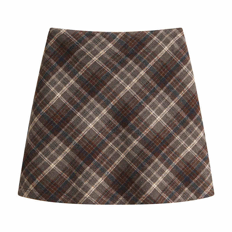 Preppy Woolen Plaid Skirt