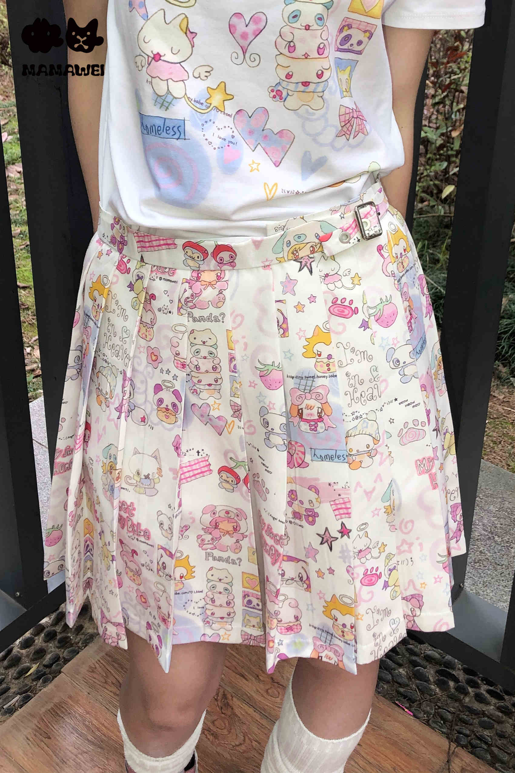 Y2K Cute Cartoon Pleated Skirt