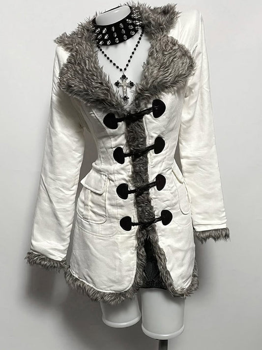 retro white fur collar waist coat
