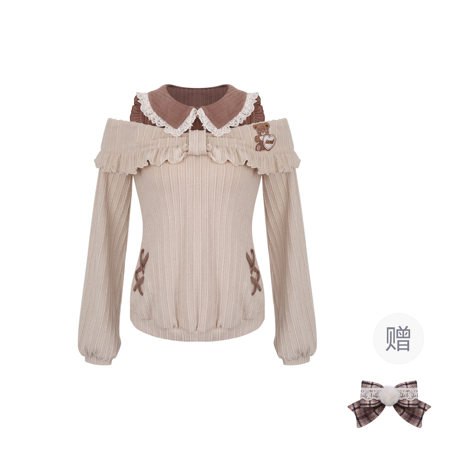 brown plaid bow kawaii jumper