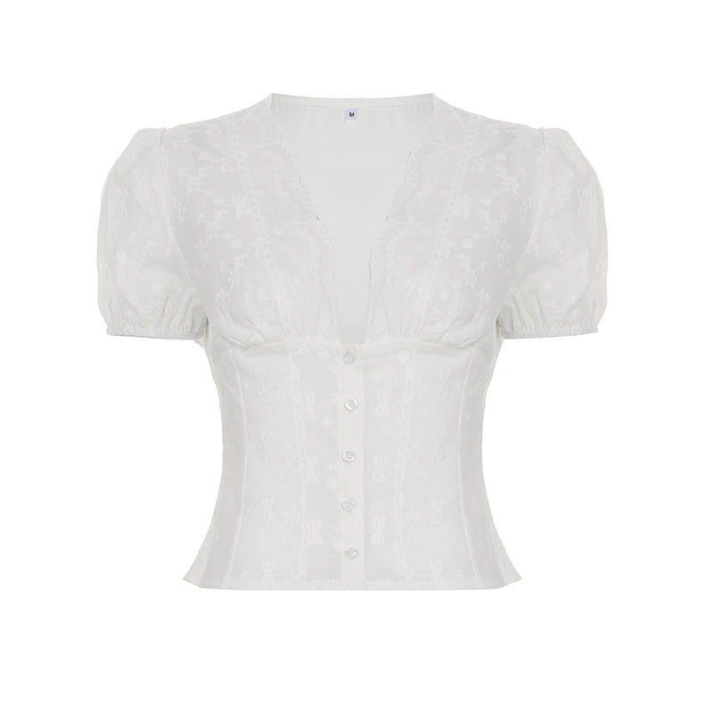 Bow V-neck Lace Shirt