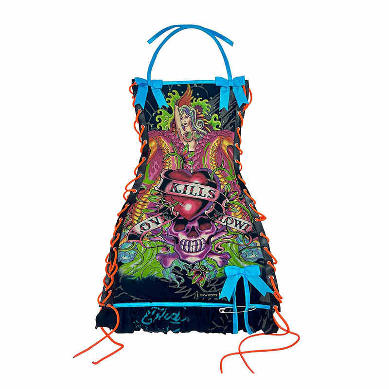 Y2K Skull Halter Neck Strap Dress
