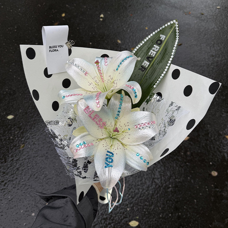 Ins Style Polka Dot Rhinestone Lily Bouquet DIY Kit