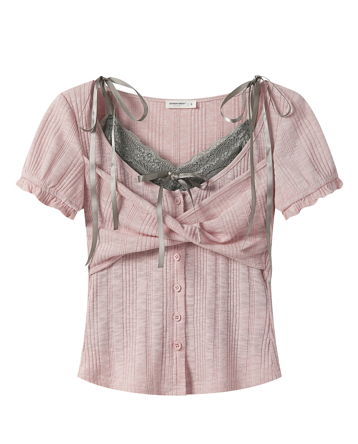 Lace Bow Straps V-neck T-shirt