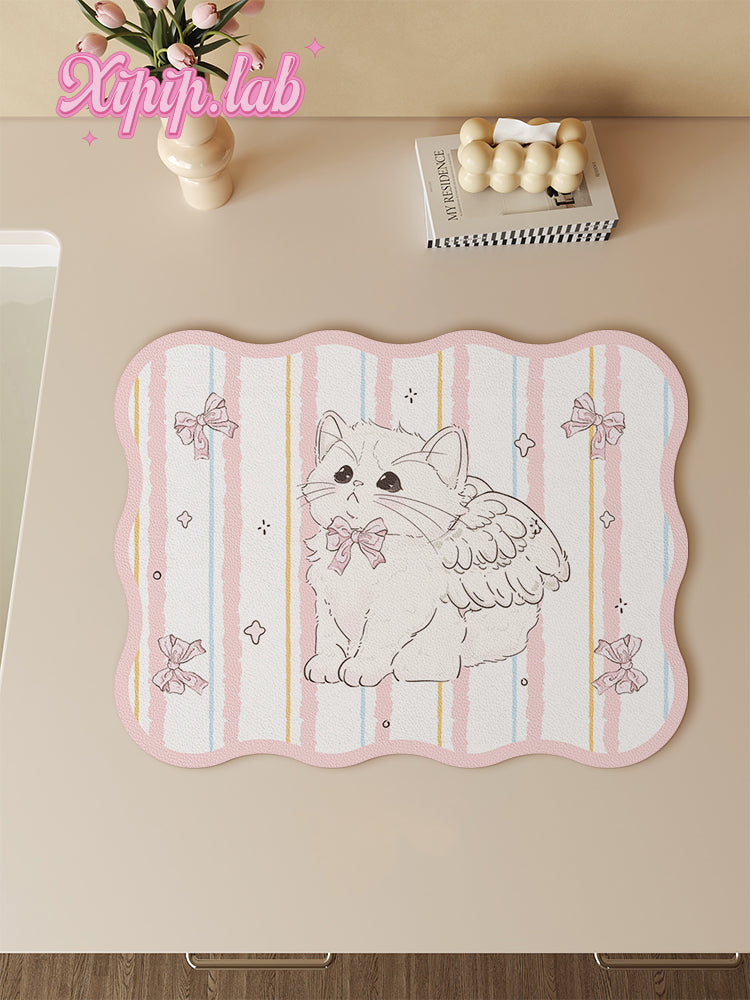 Cute Kitchen Countertop Drainage Anti-scalding Dinner Plate Mat