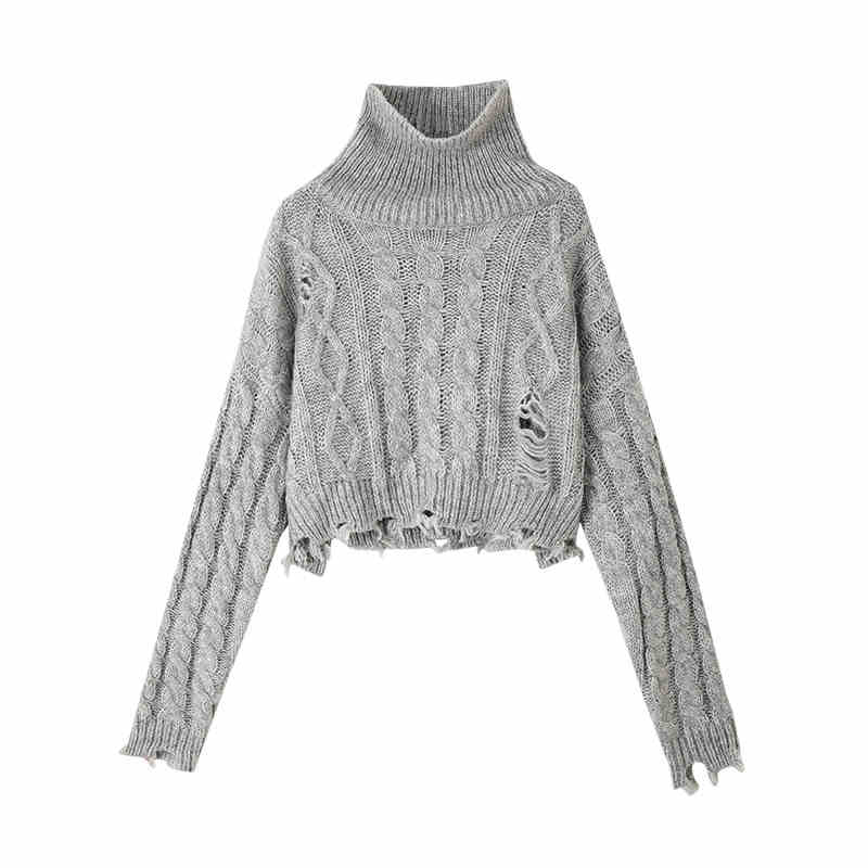 Grunge Twist Turtleneck Ripped Sweater