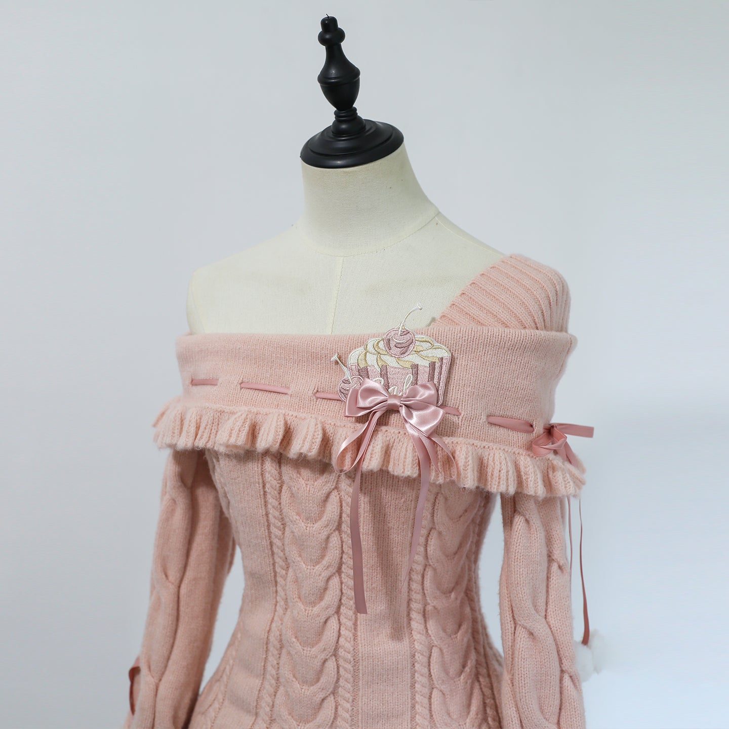 strap bow ruffled trim coquette sweater
