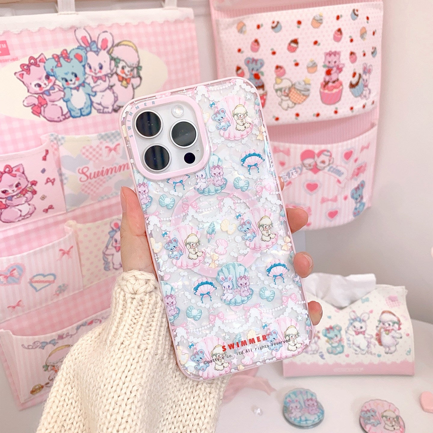 kawaii shell pattern magnetic phone case
