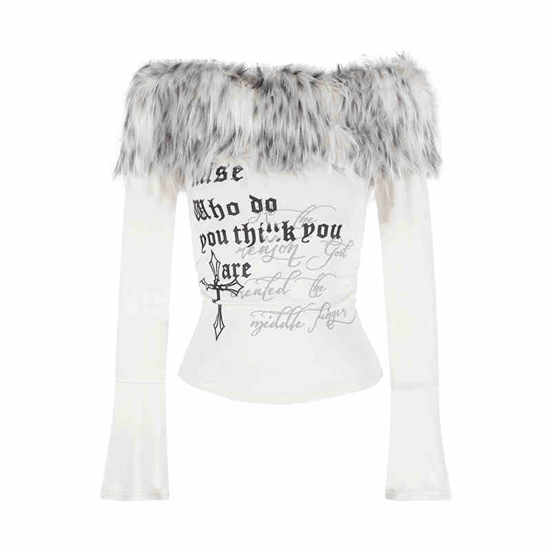 Furry Off Shoulder Long-sleeved Top