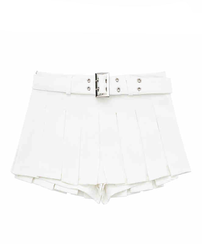 Preppy Belt Pleated Mini Skirt