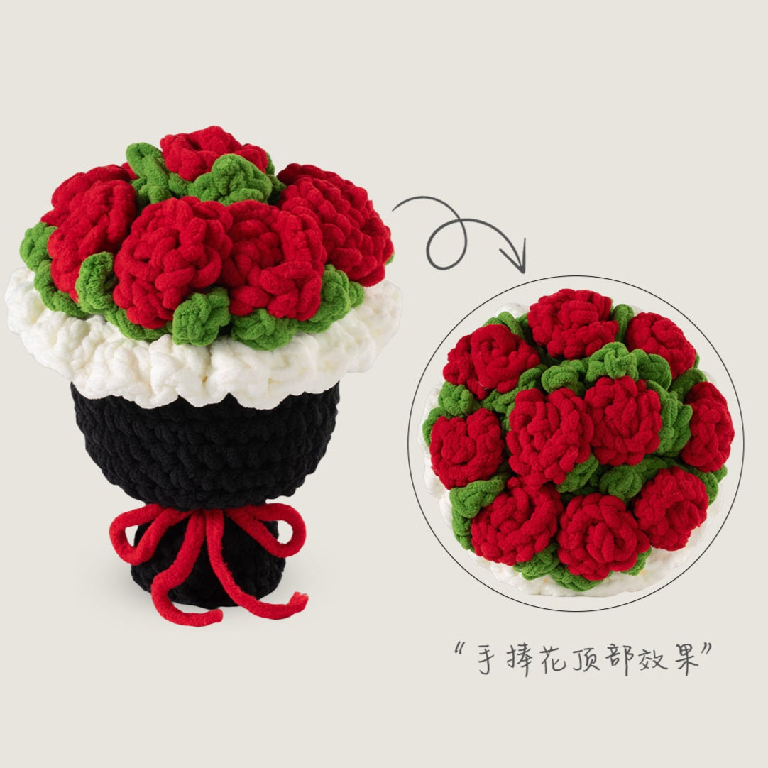 Hand-knitted oversized rose bouquet