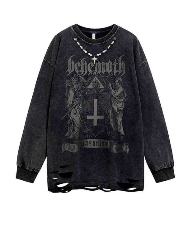 Goth Distressed Cross Grunge Sweatshirt