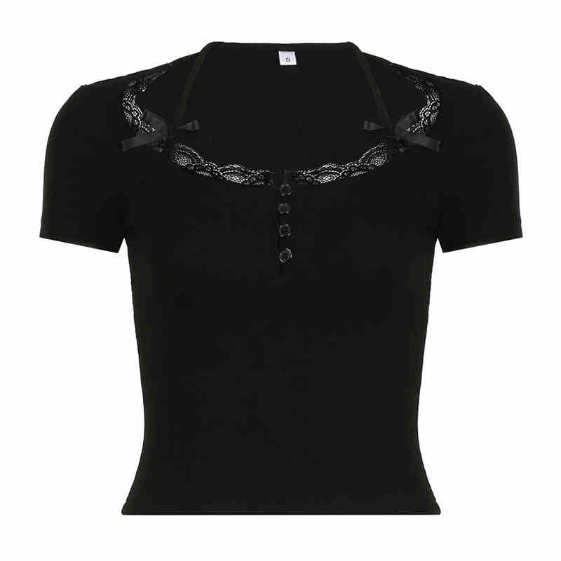 Bow Strap Lace Dark Coquette Shirt