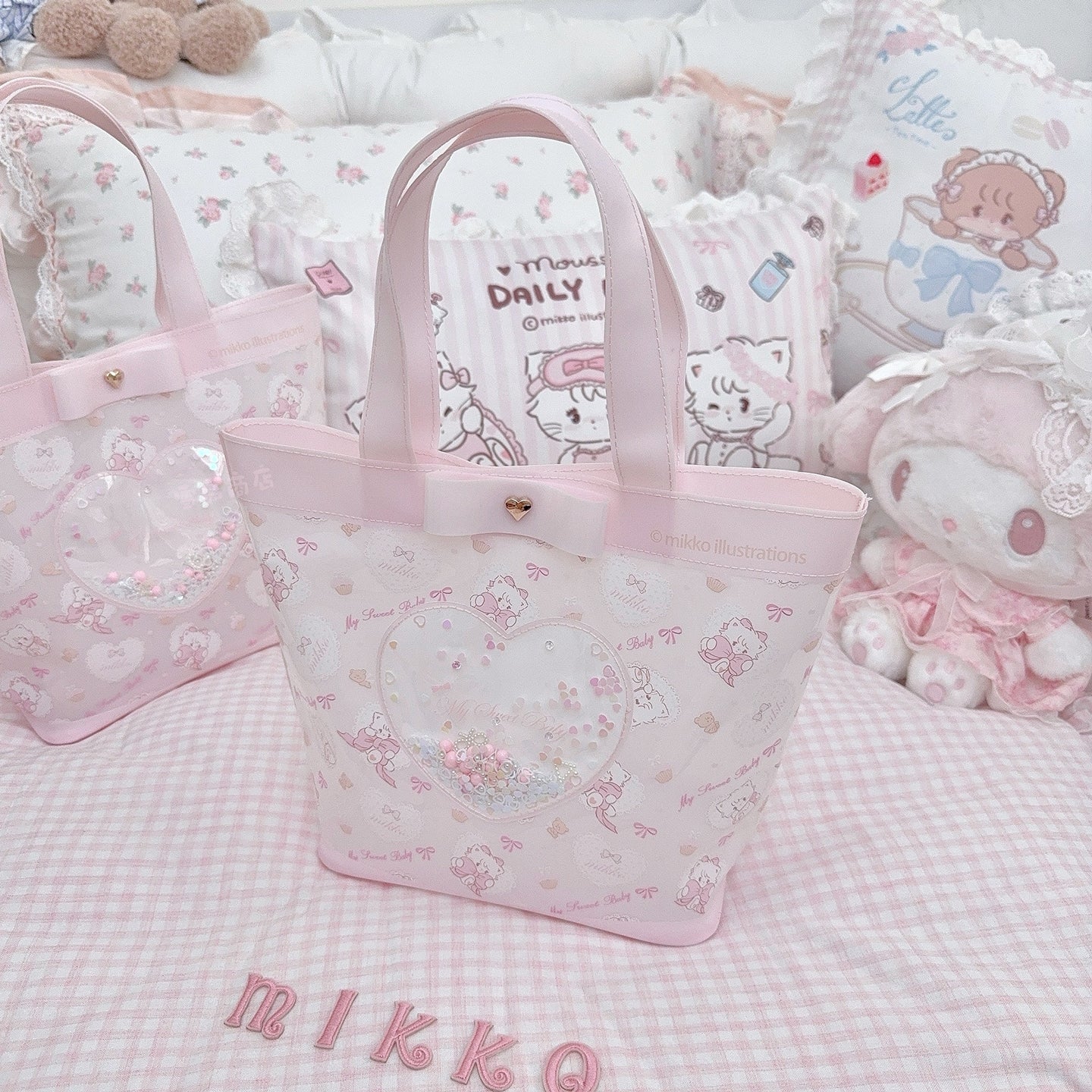 kawaii pink jelly makeup storage bag
