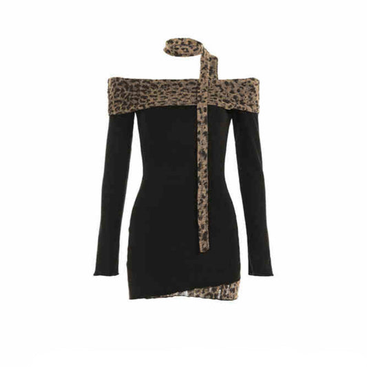 Y2K Leopard Off-shoulder Dress