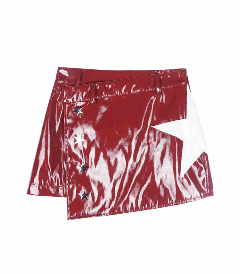 Star Patch Leather Skirt